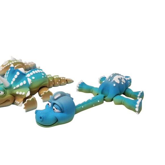 Set Of 3 Cartoon Dinosaur Figures T-Rex Triceratops Brachiosaurus 3d Printed (n) - Picture 5 of 16